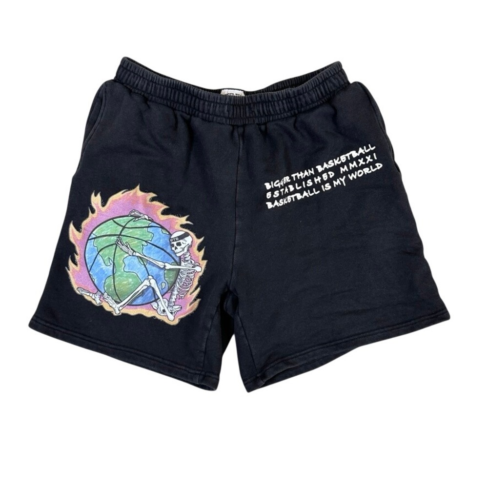 Bigger Than Basketball Skeleton Earth Fleece Sweat Shorts Black Mens Large